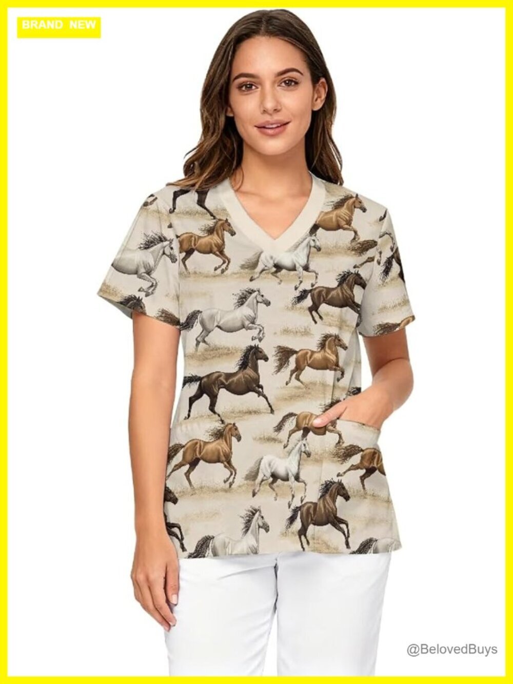 Women's Scrub V-Neck Dress with Pockets Short Sleeve